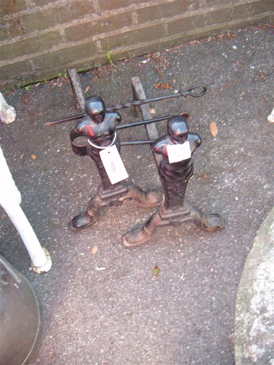Pair wrought iron fire dogs(-)